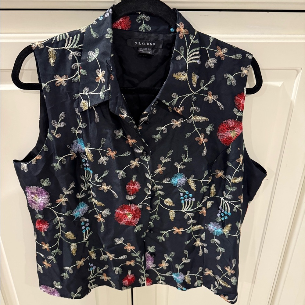 SilkLand Women's Floral Embroidered Blouse - Black with Multicolor
